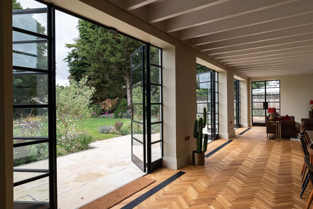 Steel external doors open